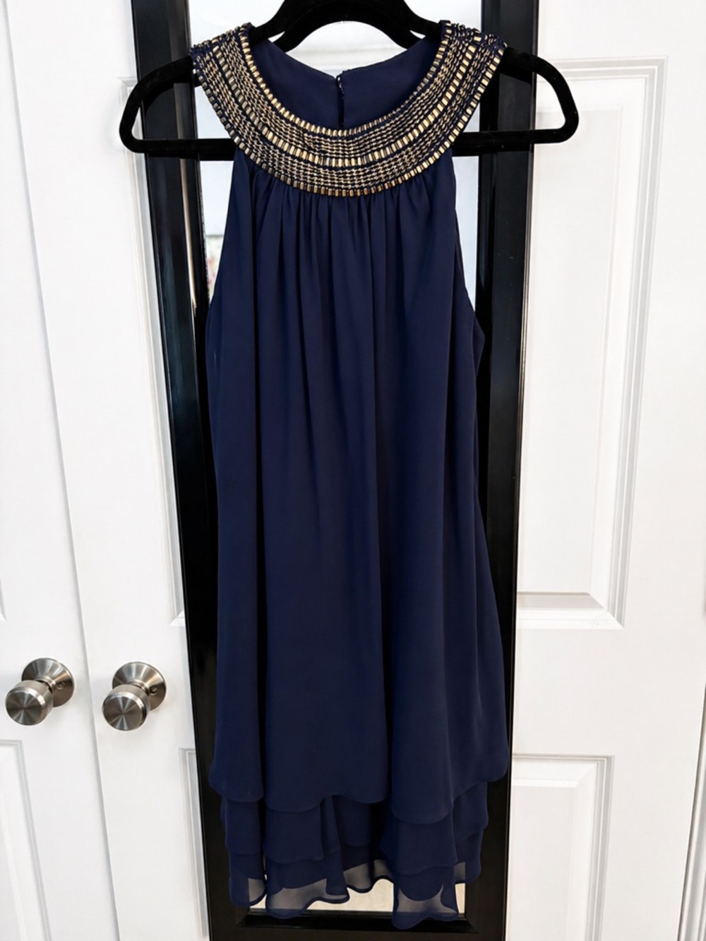 Navy Embellished Halter Neck Dress